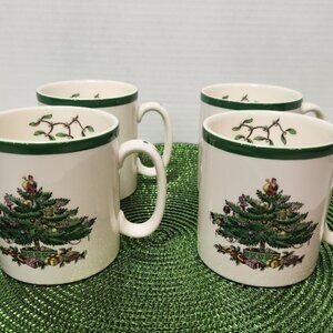 4 Spode Christmas Tree Coffee Cups/Mugs Made in England
